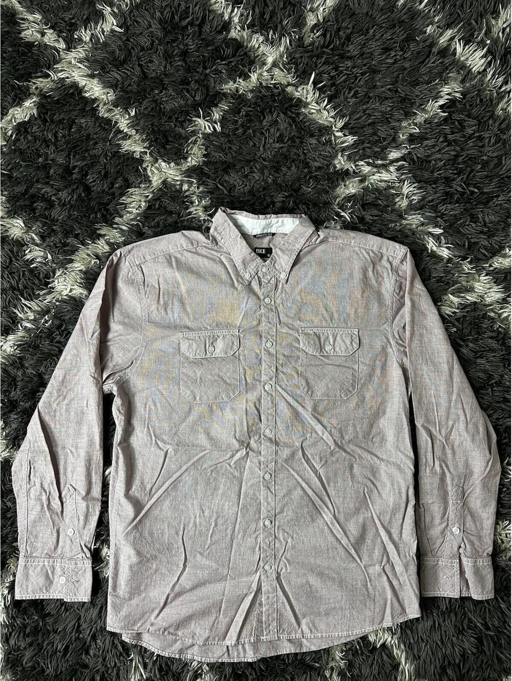 BKE Athletic Fit Button Down Shirt Mens XL Mauve Textured Long Sleeve Cotton